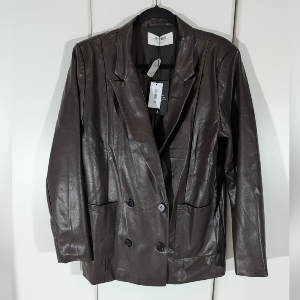 4th and Reckless Women Brown Faux Leather Jacket Size Large - Picture 5 of 10